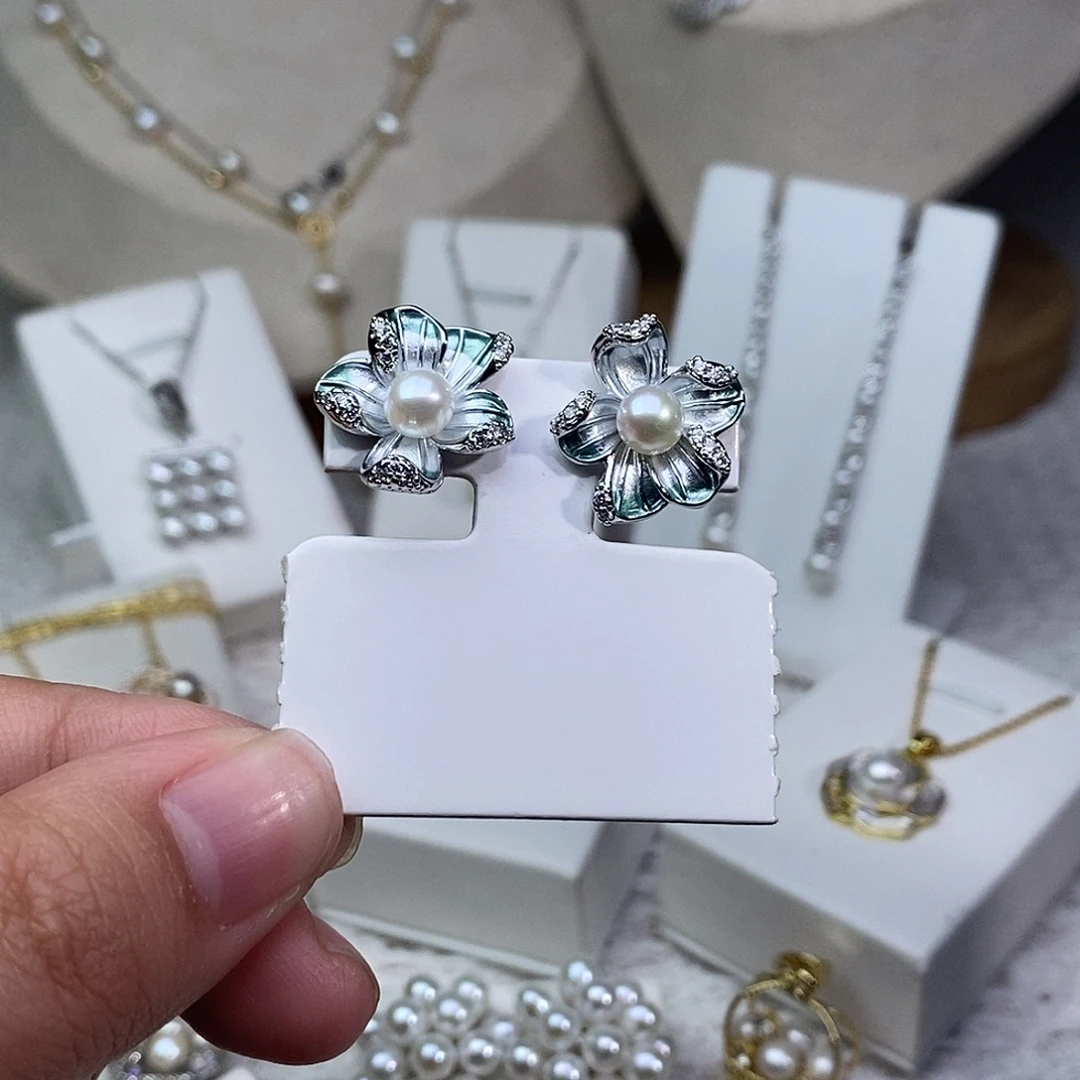 银S925镶嵌淡水珍珠耳饰