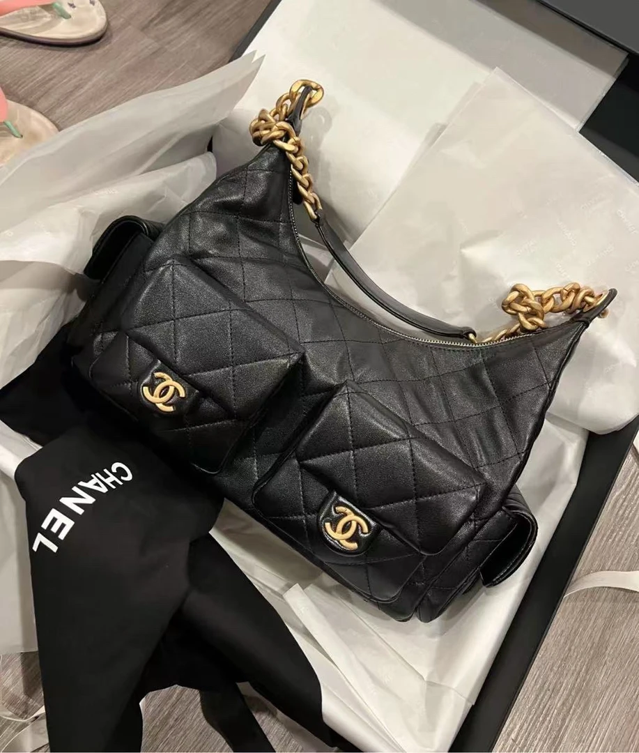 未使用 Chanel/香奈儿 25c黑色嬉皮hobo包 芯片款  15174561