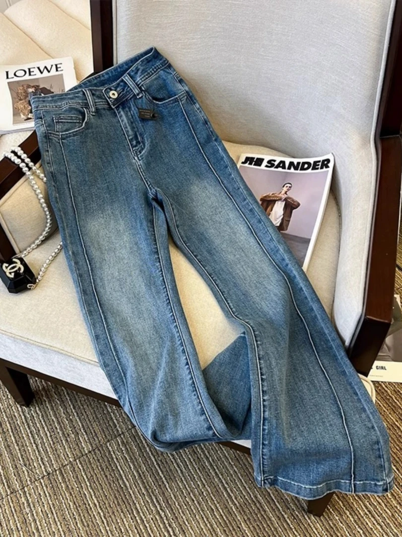 复古喇叭裤女2025新款高腰显瘦大码胖mm小个子夏季薄款修身牛仔裤