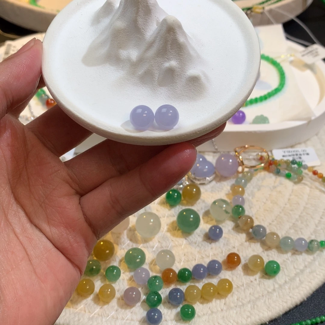 散珠翡翠红紫单珠一对