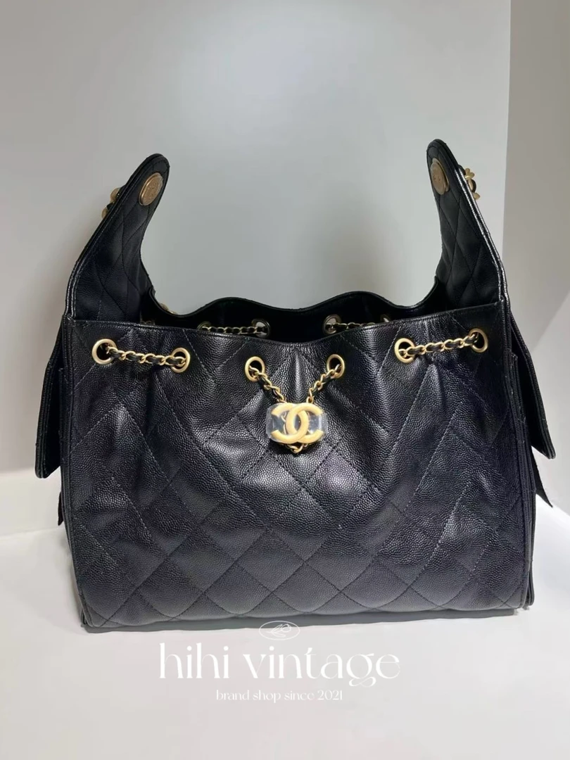 未使用 Chanel/香奈儿 HIHI/黑金荔枝纹双口袋25bag/14673087