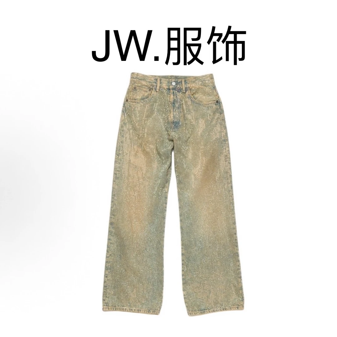 【JW.】李斯丹妮同款～acne2025春夏新款满天星闪钻阔腿牛仔裤