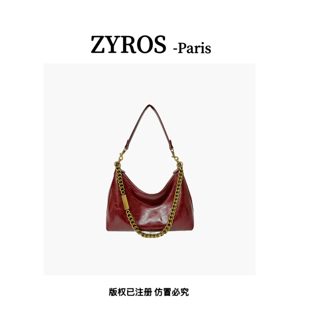 ZYROS/秋冬新款红色链条高级感时尚百搭腋下斜跨通勤包女Z447