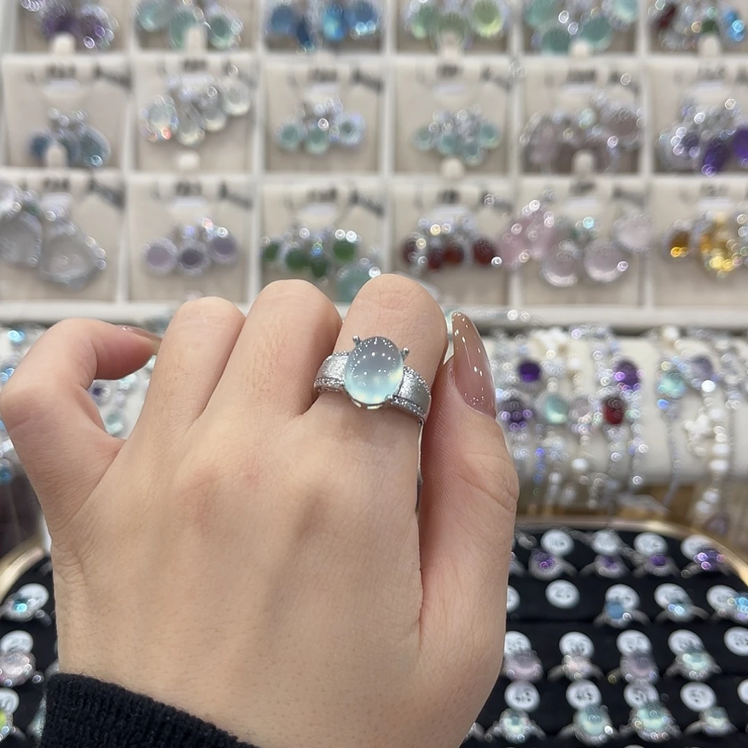 冬***序蛇纹石玉银S925镶嵌戒指