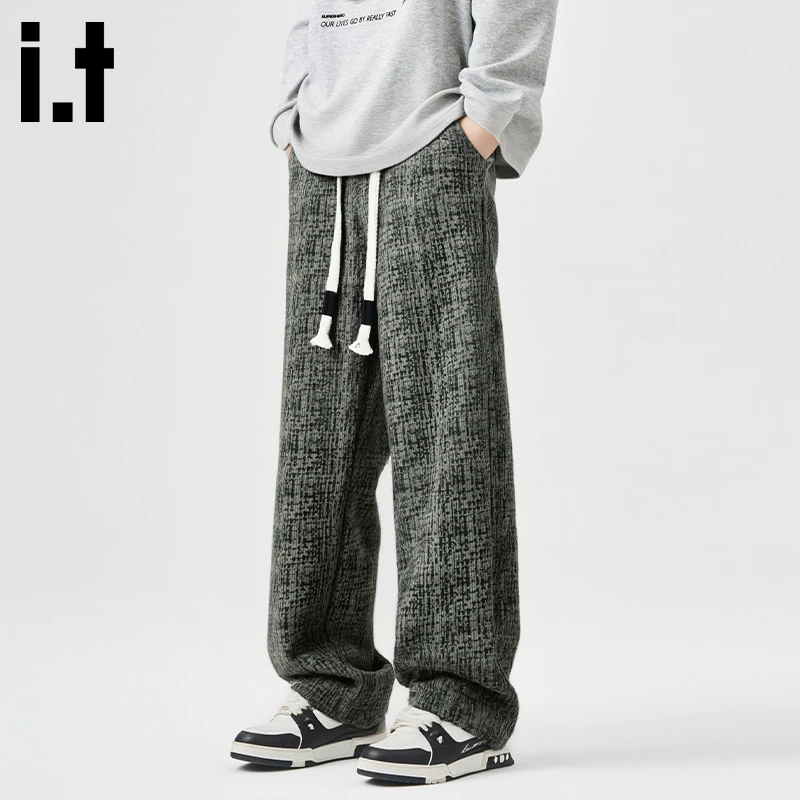 i.t:fivecm美式直筒休闲裤男士2025秋冬新款撞色系绳军绿色阔腿裤