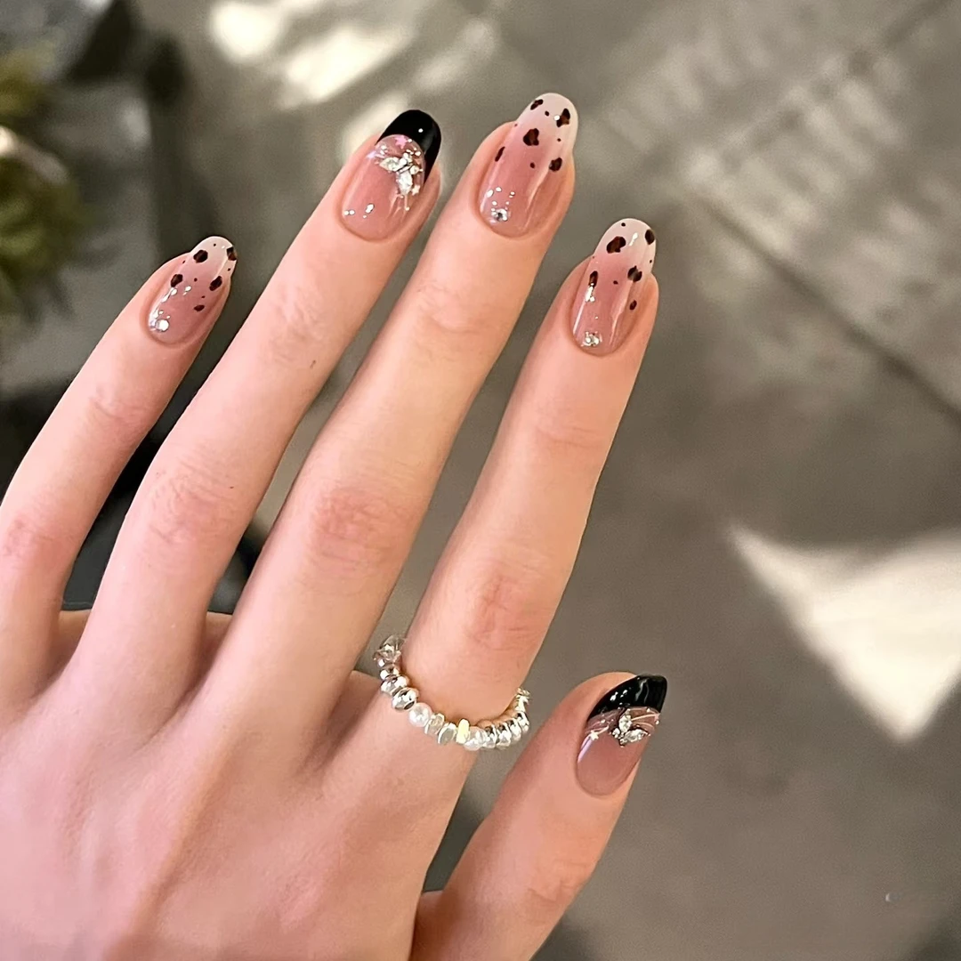 黛瑞森【早秋】穿戴甲纯手作焦糖色法式豹纹美甲秋冬款指甲片