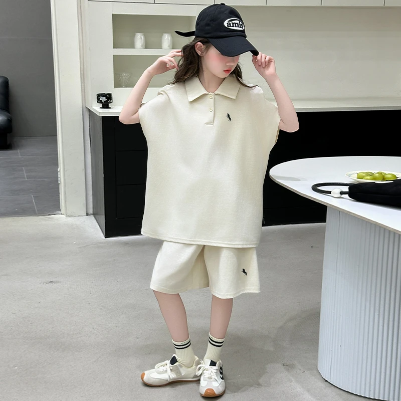 女童POLO衫短袖套装夏装2025新款儿童洋气学院风小女孩运动两件套