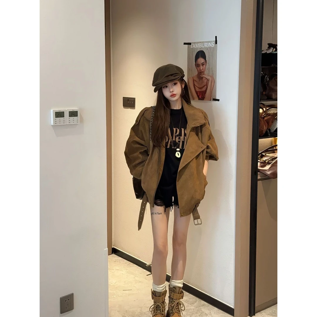 哥弟阿玛施正品麂皮绒外套女春秋季2025新款早秋薄外套巨好看的短