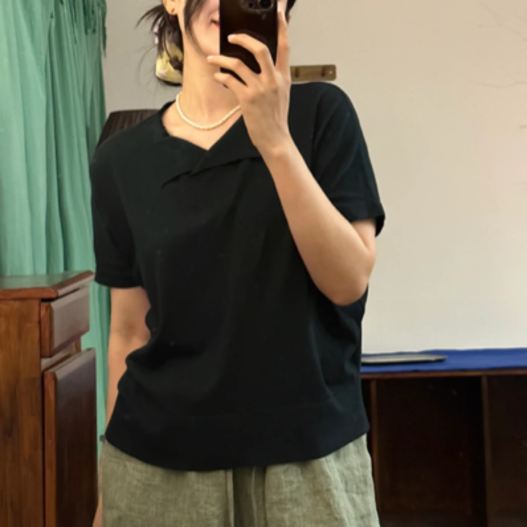 溪宝家16针高品质小v反领棉T恤