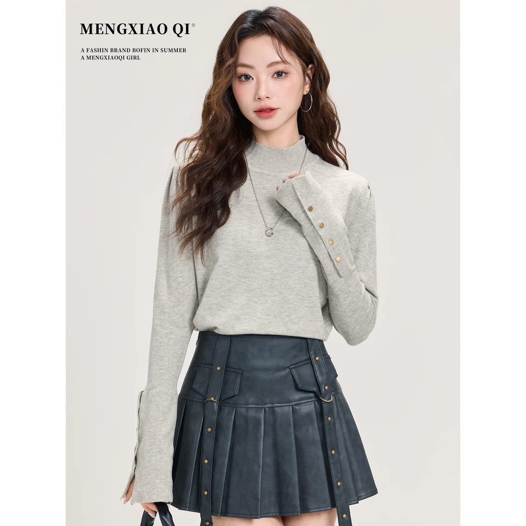 灰色百搭半高领针织打底衫女装秋冬季高级感气质毛衣内搭上衣显瘦