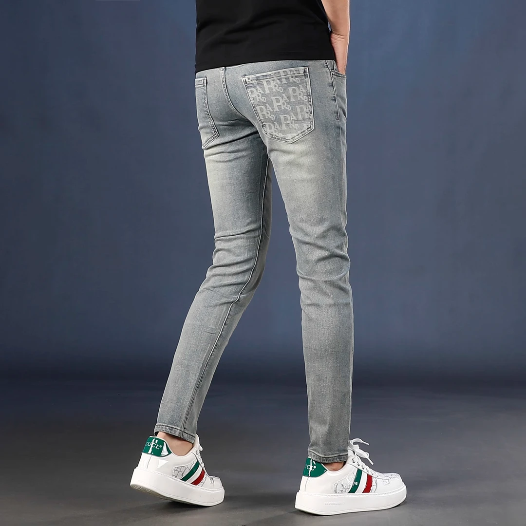 男牛仔裤夏季薄款浅色潮裤子九分牛仔裤男修身小脚裤弹力9分裤男