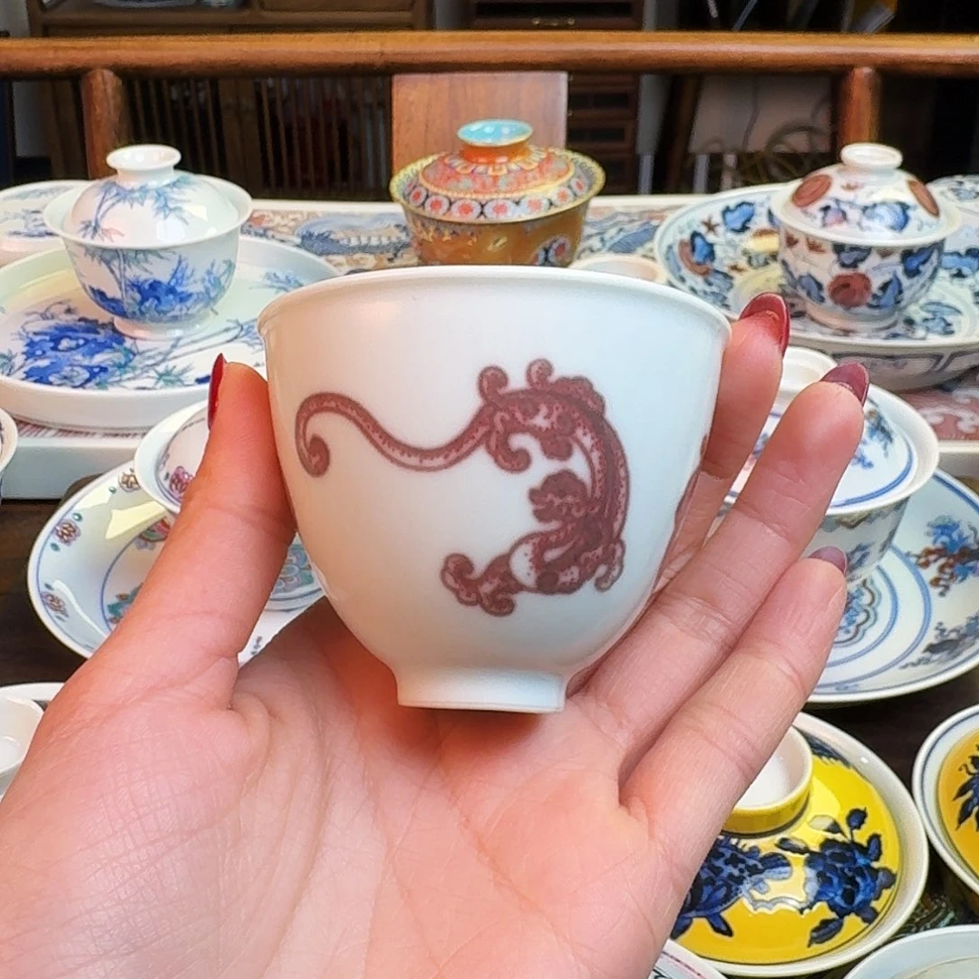 杯重工柴窑点工三龙杯纯手绘