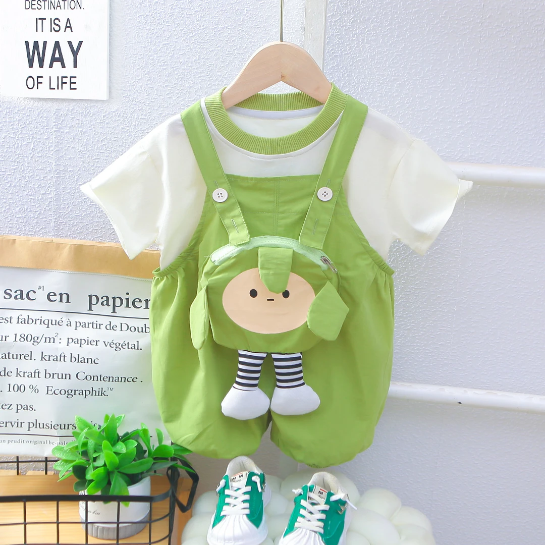 新款夏季蛋仔派对中性夏装短袖背带裤两件套童装