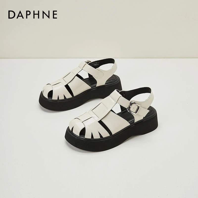 达芙妮厚底编织透气时尚休闲厚底凉鞋2025夏季轻便高跟镂空鞋女鞋