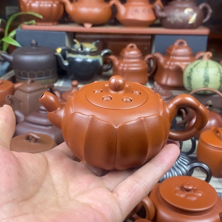 紫砂茶壶筋纹莲子150cc原矿赵庄朱泥特价