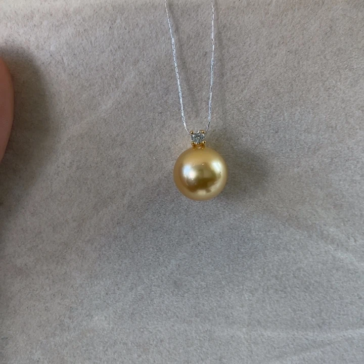 银S925镶嵌吊坠(不含链)海水珍珠南洋金珠11-12m m