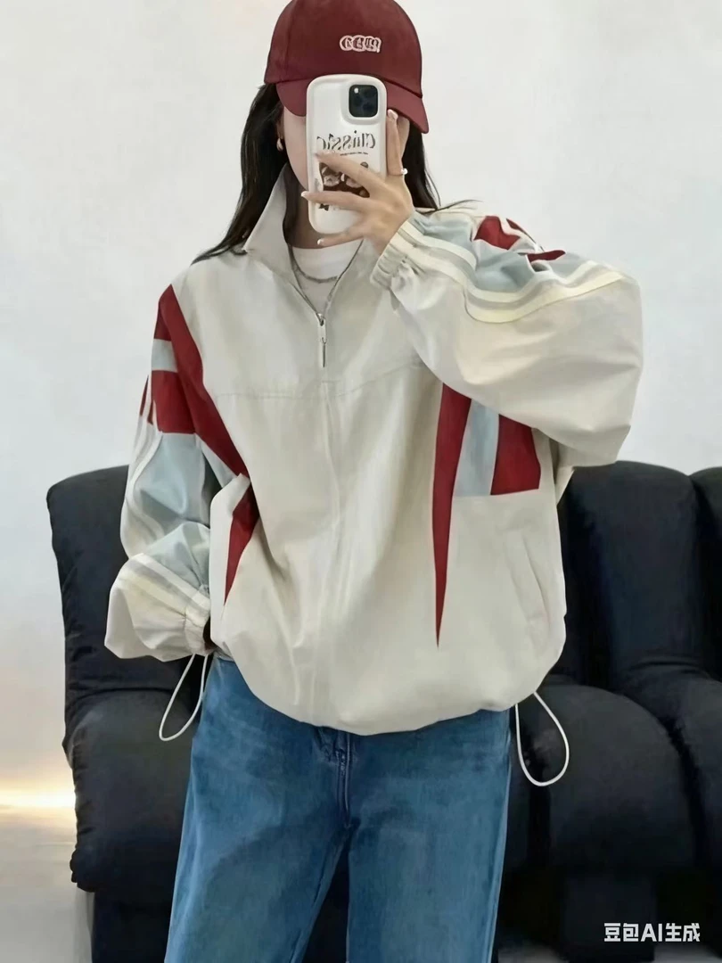 1909男女同款时尚外套宽松高级感拼接百搭通勤短款外套