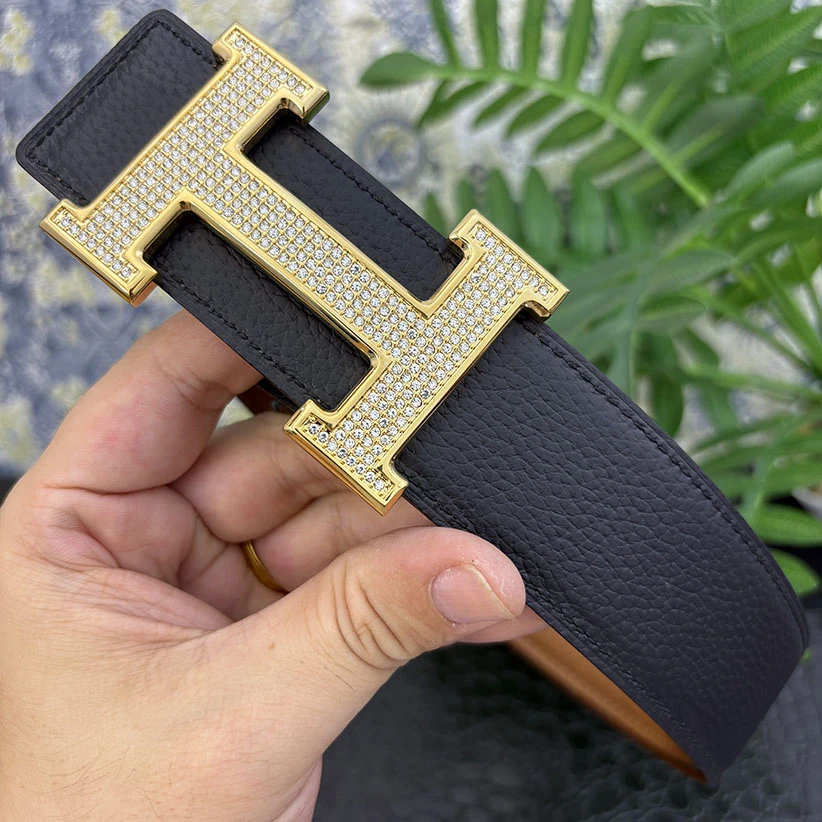 （套装3.8cm）高端男士皮带双面荔枝纹牛皮腰带高档真皮金色黑色