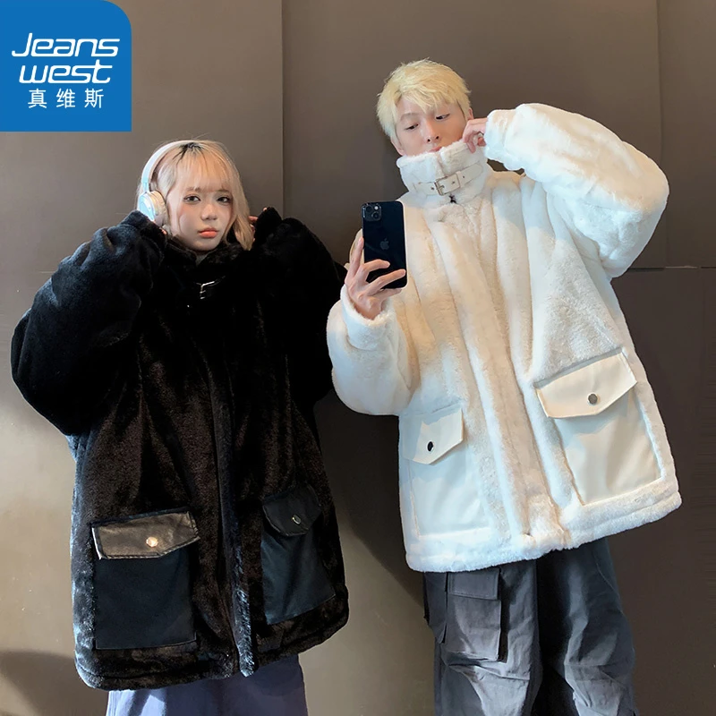 真维斯羊羔绒棉衣外套男2025冬季加绒加厚纯色棉袄宽松休闲棉服