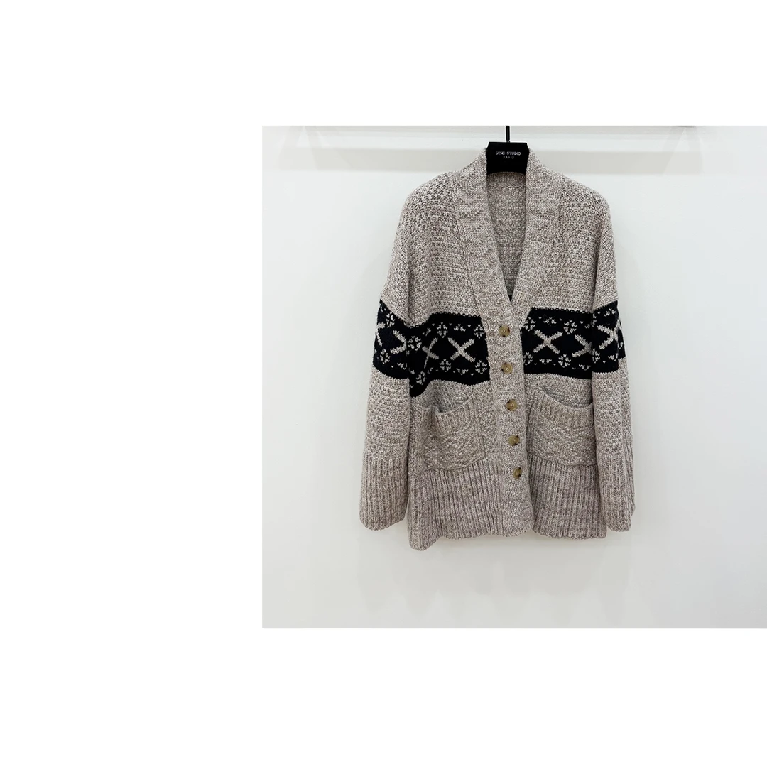 【西西高定】费尔岛长袖粗针菠萝纹提花开衫外套