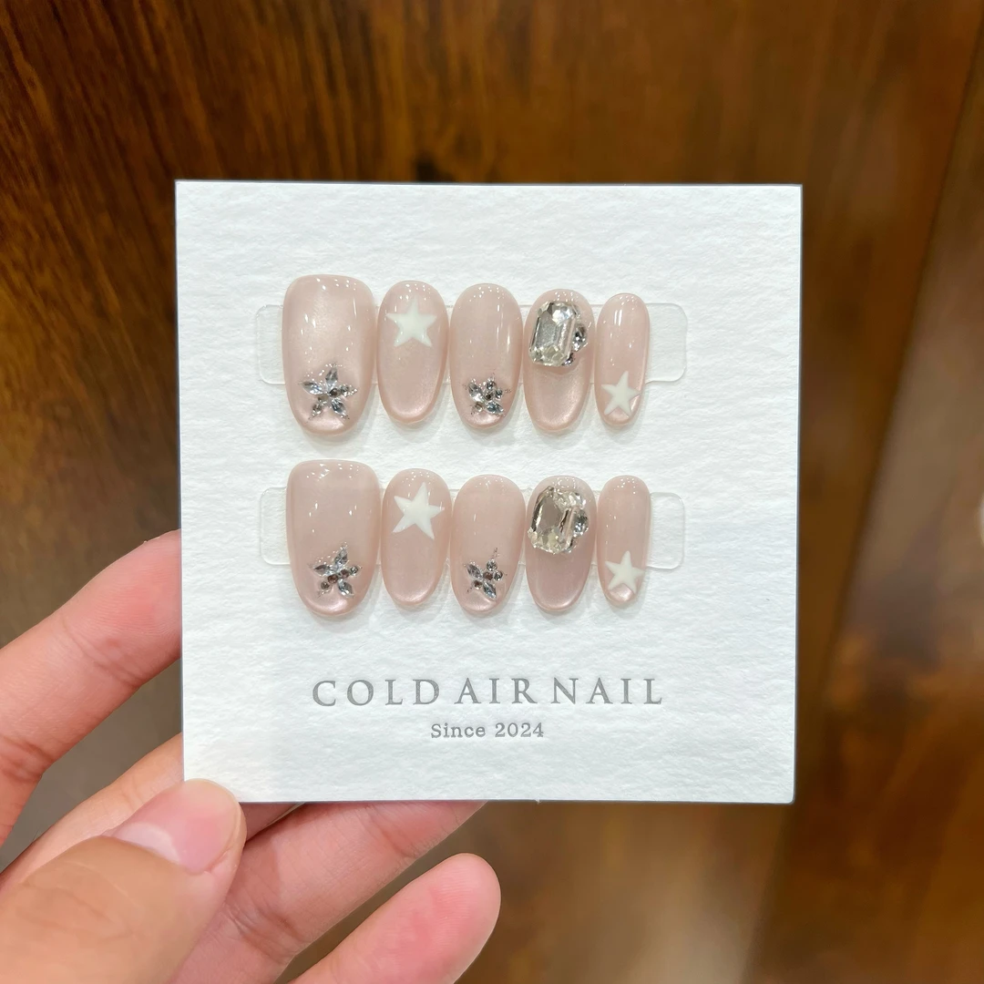 【记忆碎影 】猫眼冰透气质短椭圆显白手工穿戴甲