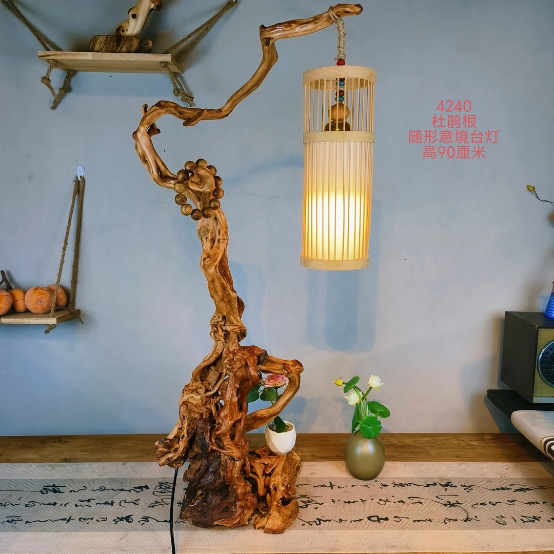 随形意境杜鹃根原木一体根雕茶灯台灯4240