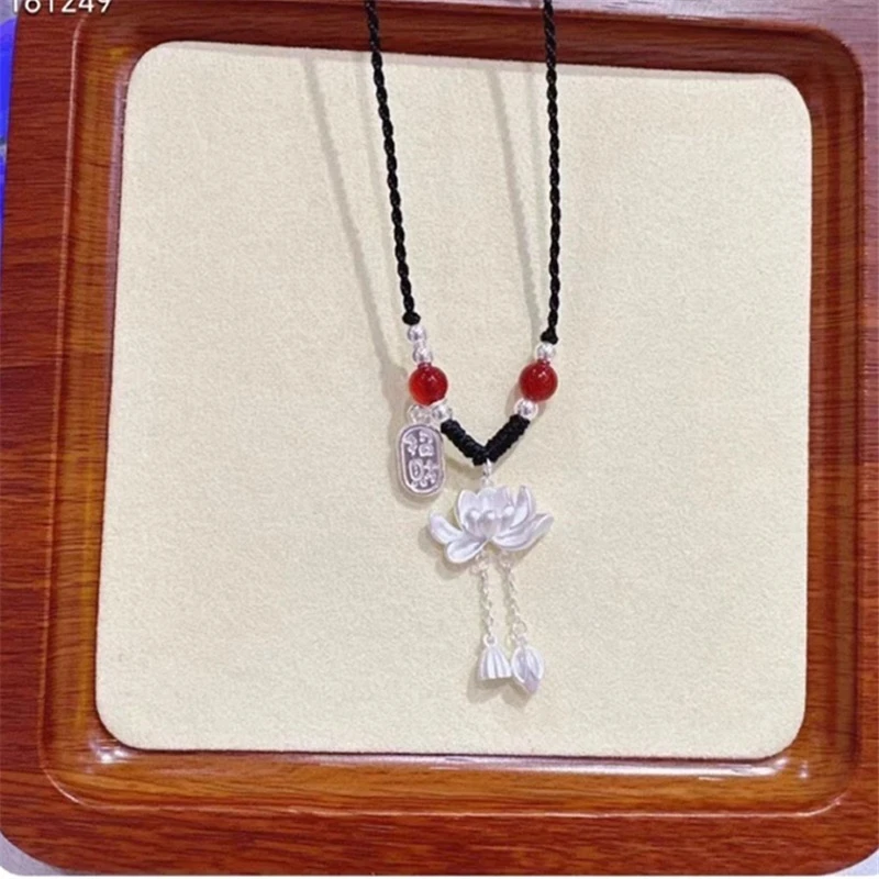 吊坠足银 足银999莲花吊坠古法两世欢新中式国风古风小众银饰