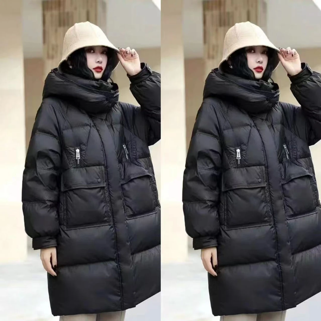 冬季新款网红泡芙款羽绒服女短中长款连帽外套2430款