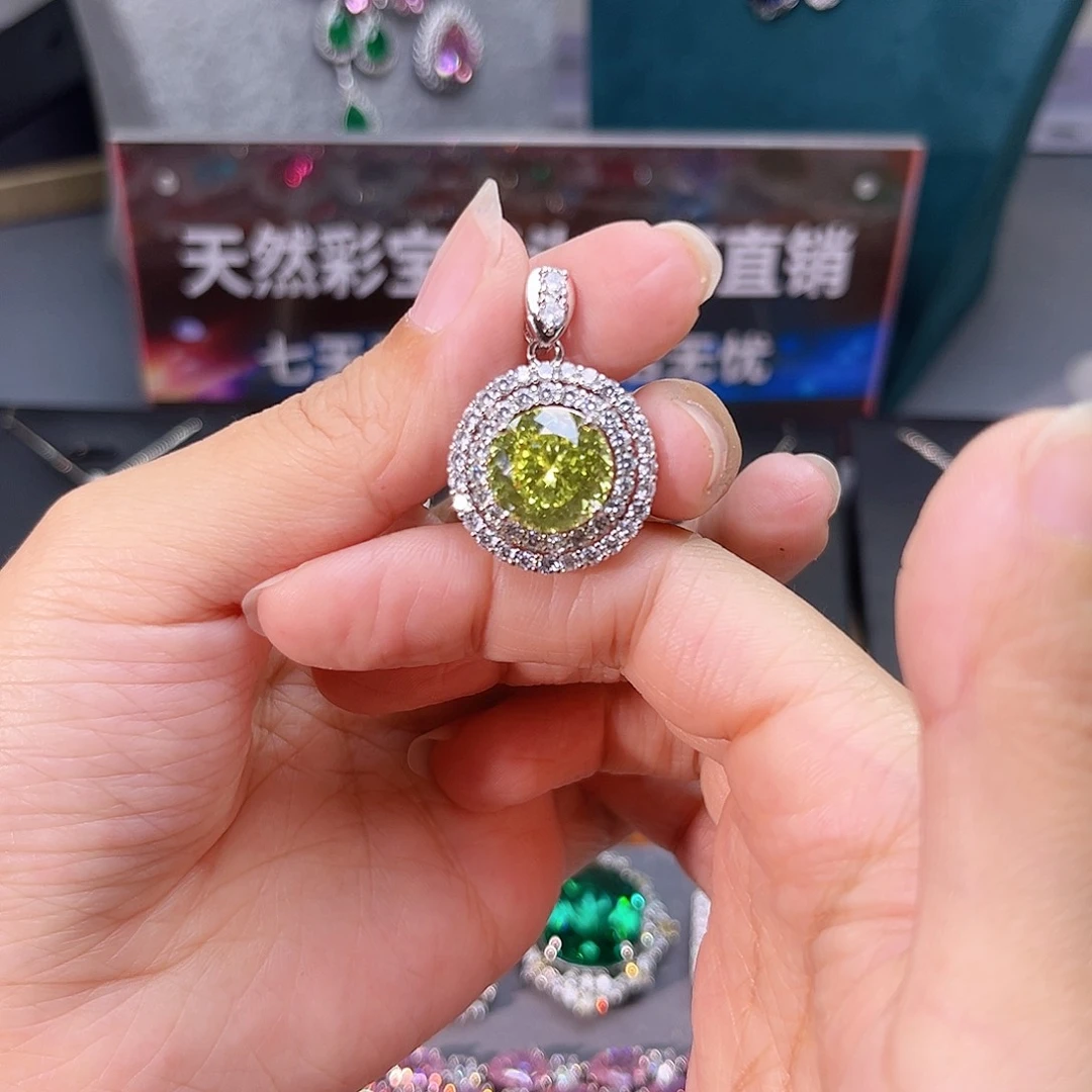 颈饰银S925镶嵌金绿宝石115