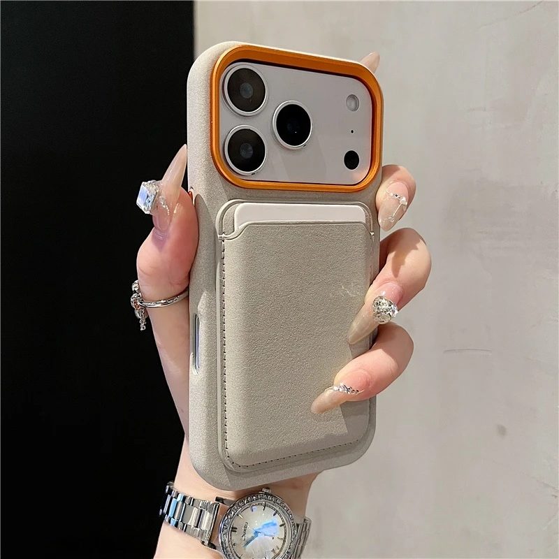 适用于苹果17promax手机壳高级感简约磨砂钛灰色大象皮纹磁吸卡包