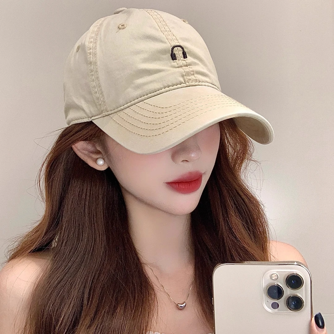 棒球帽女春夏季新款出游薄款软顶水洗弯檐耳机刺绣简约韩版鸭舌帽