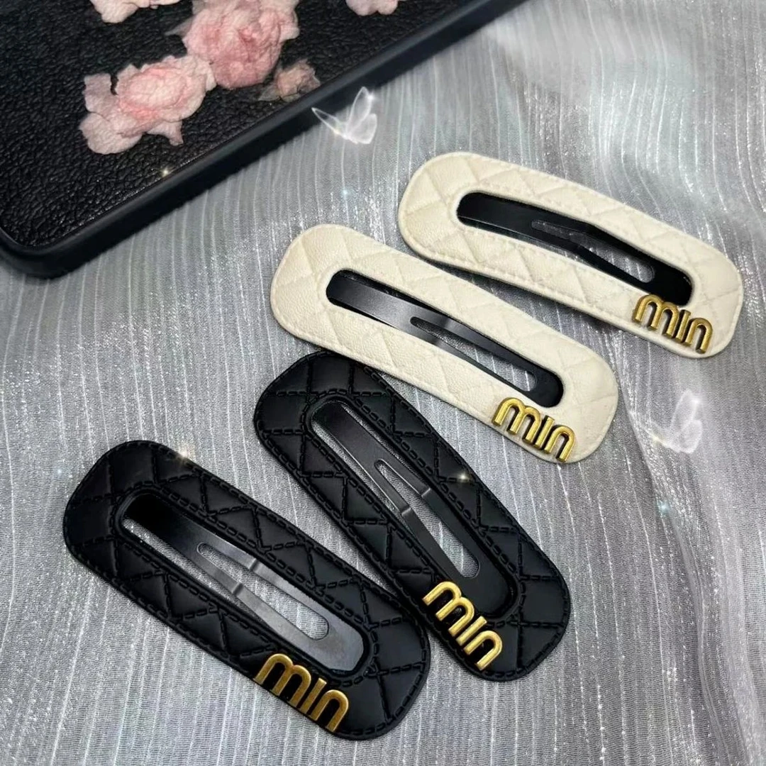 2025年夏季网红新款菱形格纹皮质发夹轻奢BB夹发饰成年人小发夹