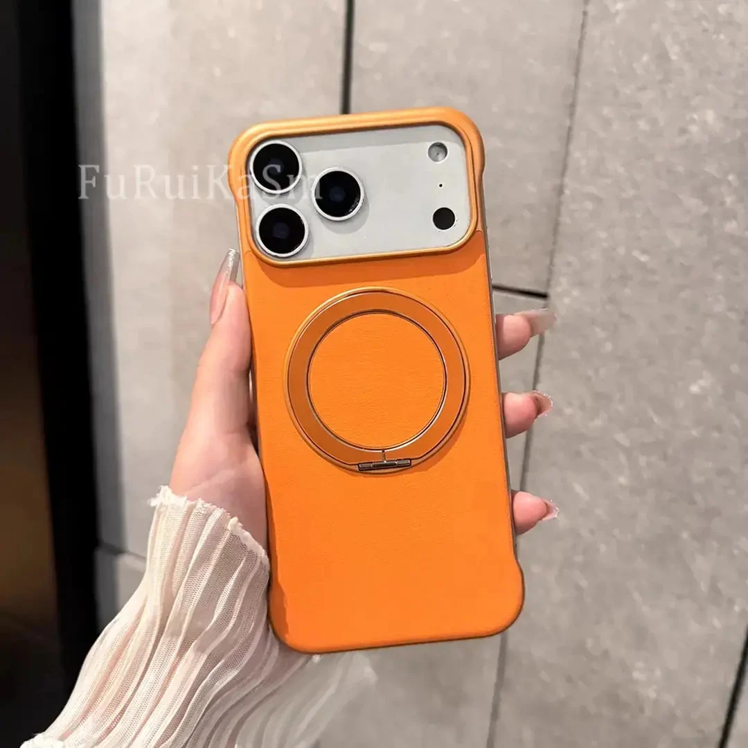 磁吸支架适用苹果17promax手机壳无边框素皮全包防摔16pro保护套