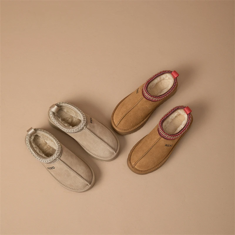 【年终清仓】民族风松糕厚底雪地靴女冬季短筒包头半拖短靴XG8095