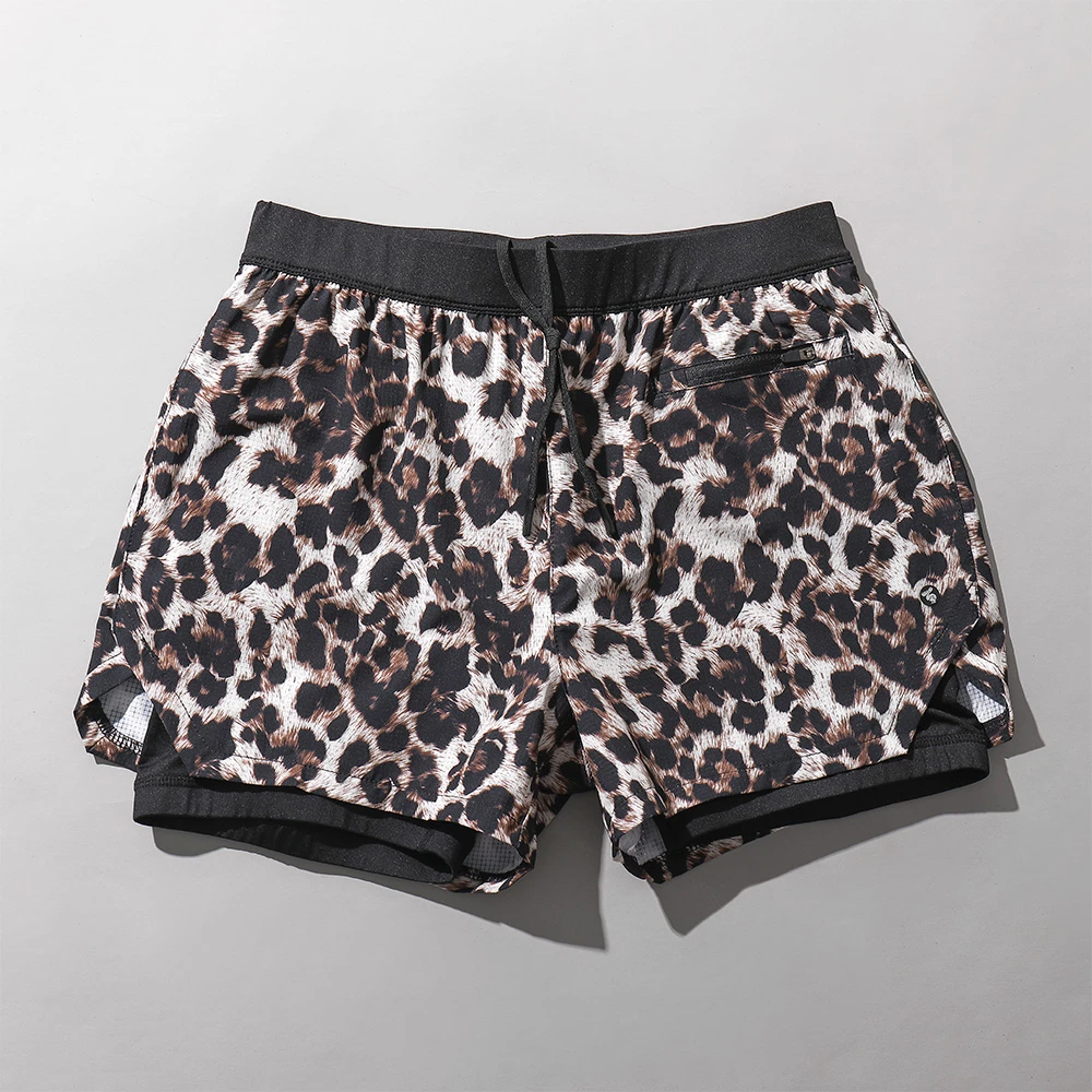 男士豹纹运动短裤夏盖浪潮流元素三分裤松紧口袋专业跑步健身专业