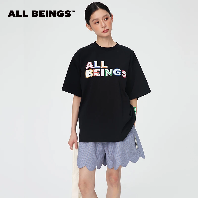 ALL BEINGS【反季福利】黑色字母涂鸦廓形印花短袖T恤女