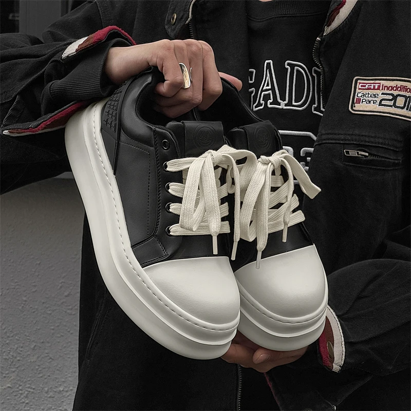 厚底贝壳头潮款休闲面包鞋学院风小众大头内增高板鞋男经典复古