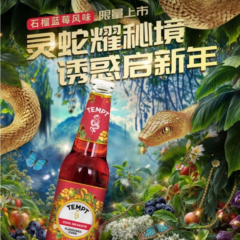 坦普特诱惑西打酒蛇年限量版石榴蓝莓330ml女士果味甜酒微醺酒