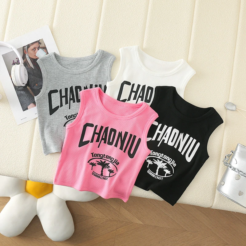 【毛妈潮牌】女童装夏季百搭背心2025新款中大儿童薄款无袖字母坎肩