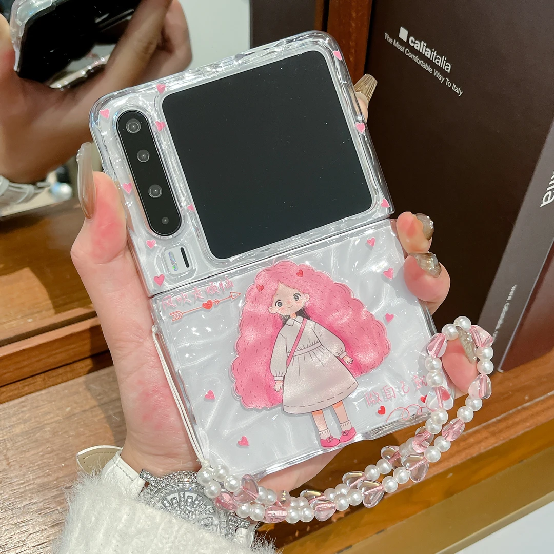 适用华为purax手机壳女孩pocket2折叠屏小米荣耀三星手链保护套