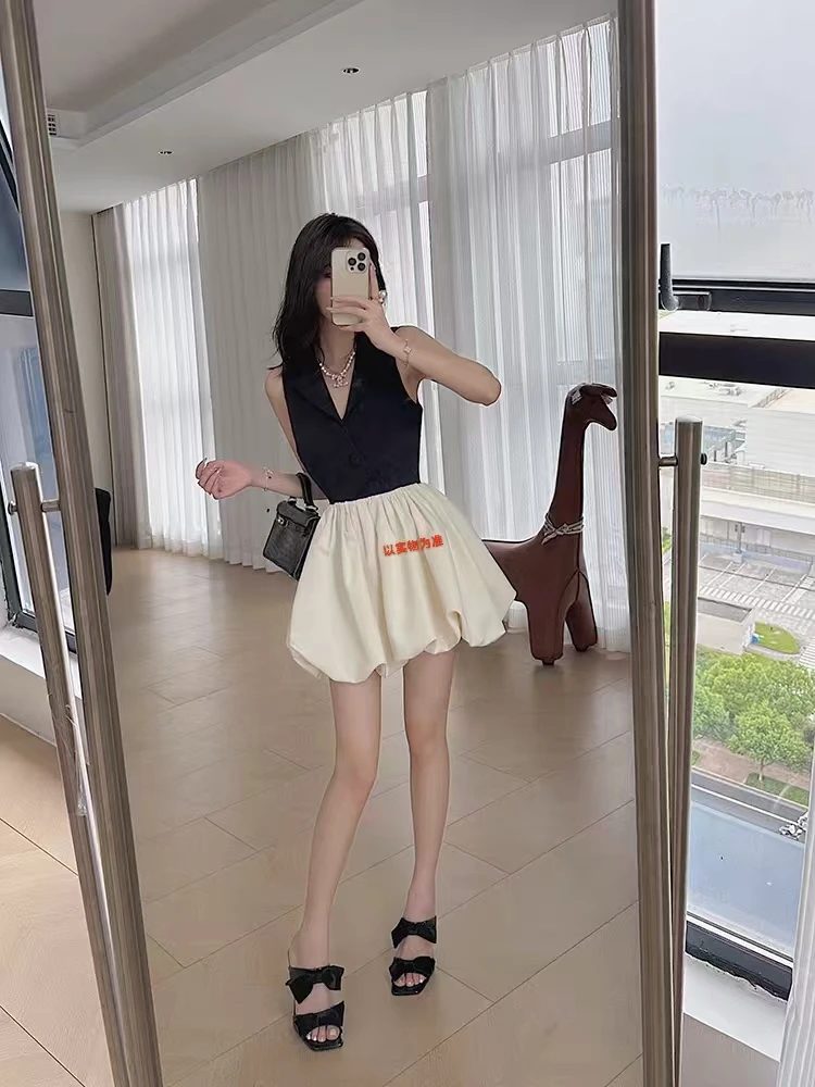 气质小个子洋气时尚百搭夏季百褶A字休闲小众8092