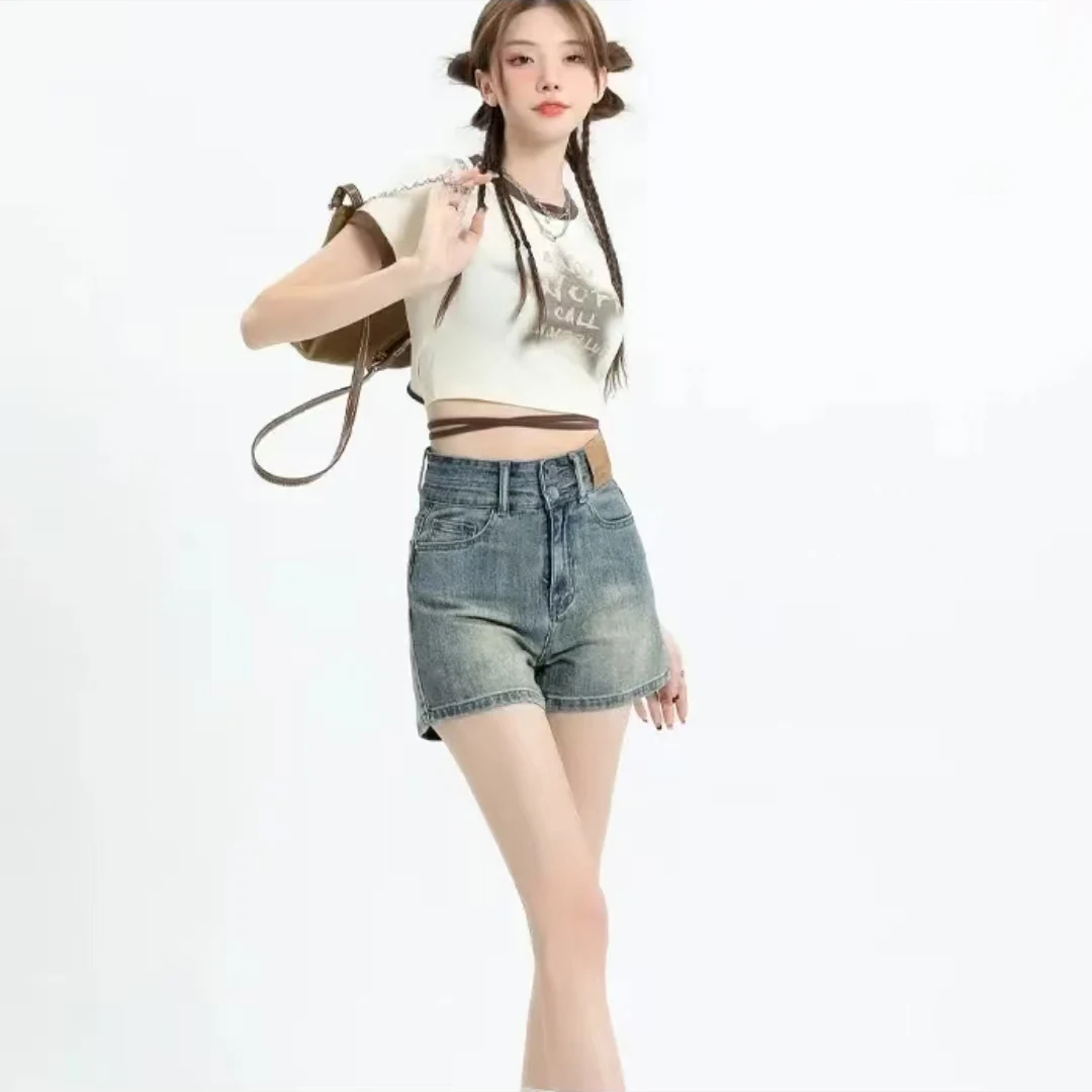 牛仔短裤 短裙 新款【风 雨 同 舟 前 程 似 锦 绣】百搭设计感时尚