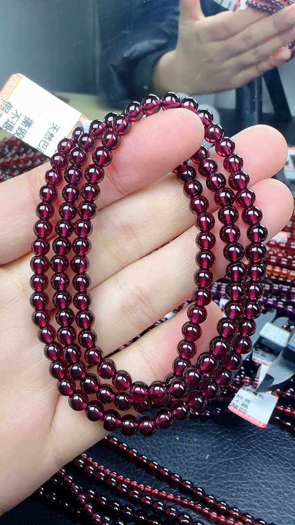 巴西酒红石榴石全净体4.9mm三圈手链