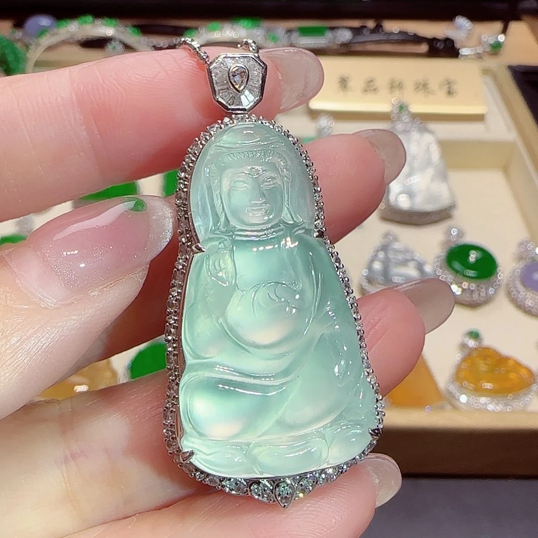 翡翠18K金镶嵌吊坠(不含链)