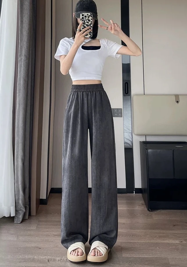 薄款高腰显瘦百搭麻料阔腿裤