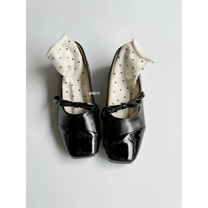 慵懒风平底一脚蹬蝴蝶结单鞋女春秋法式方头小香风玛丽珍芭蕾舞鞋