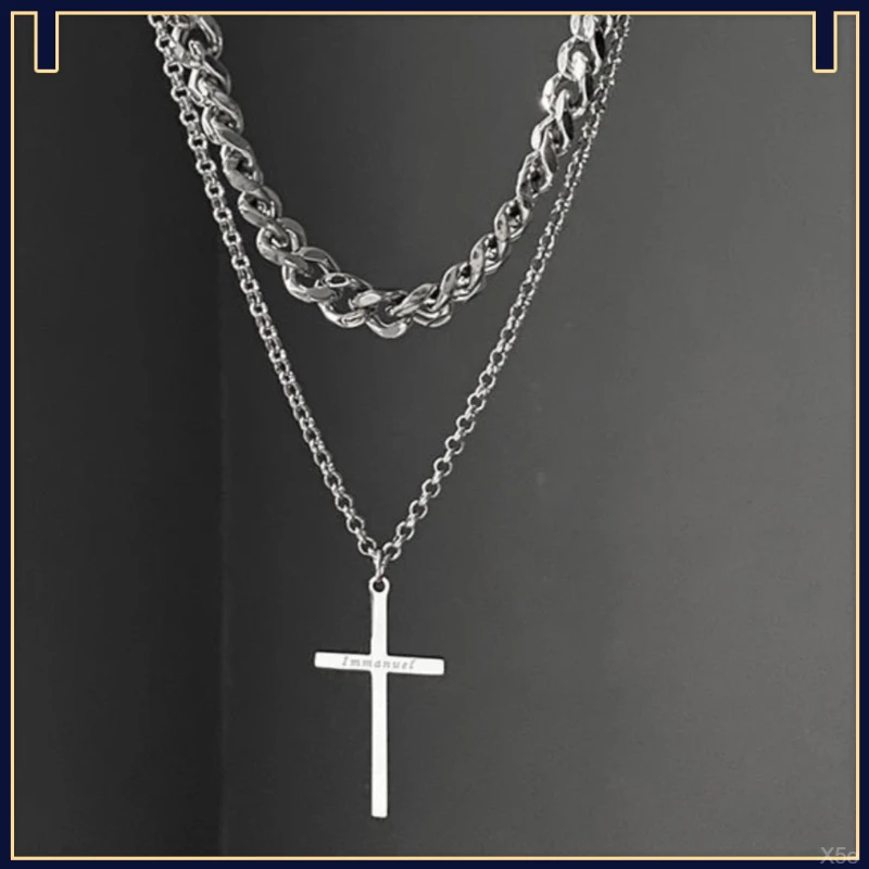 叠 嘻哈潮牌非金属美式项链戴十字架项链男生小众男士hiphop