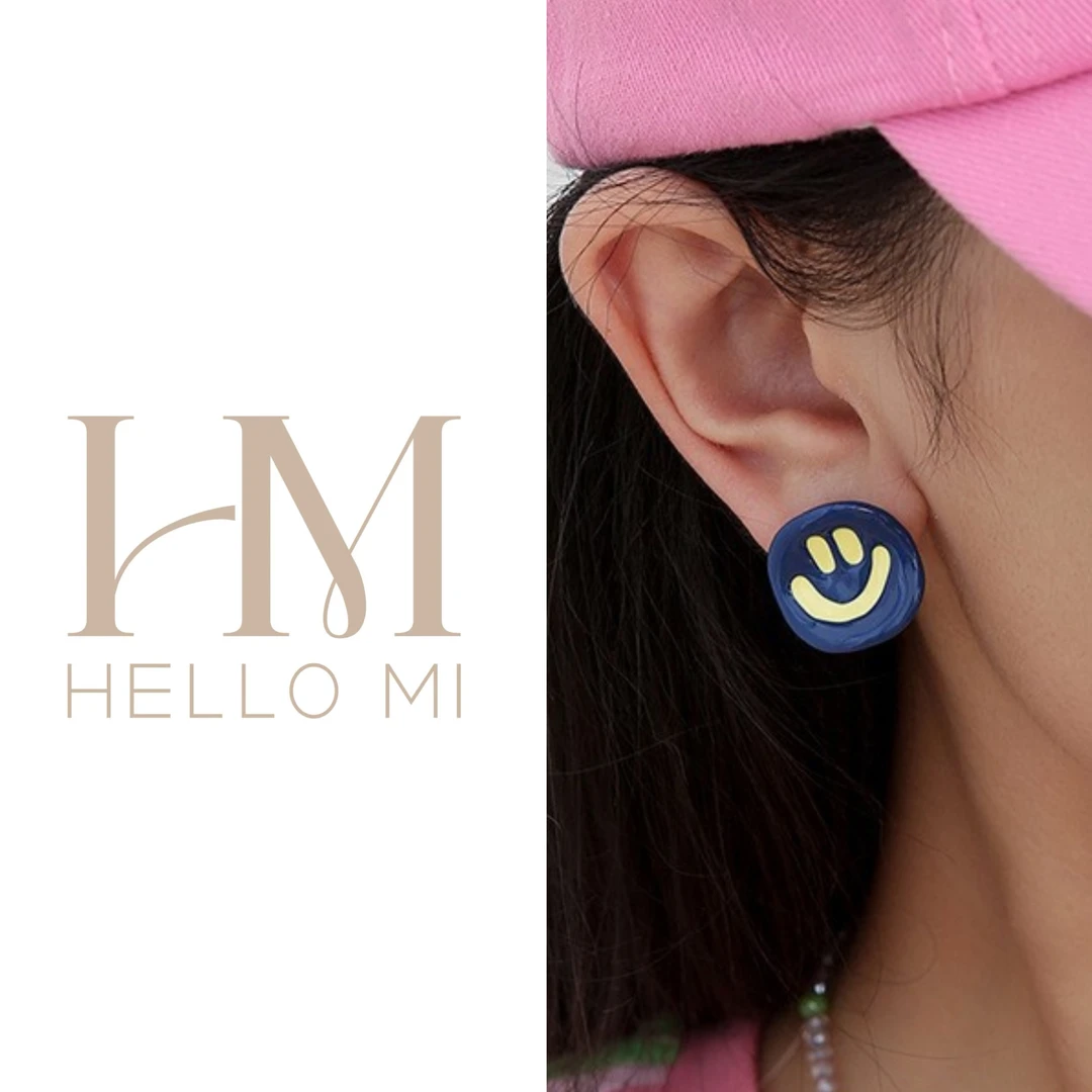 合金耳饰 笑脸银针耳钉小巧高级感甜美小众蓝色百搭可爱彩色设计