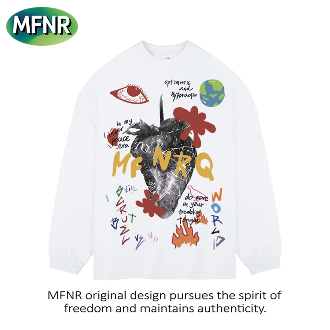 美式复古街头设计感百搭重磅纯棉印花长袖男秋冬小众圆领打底T恤