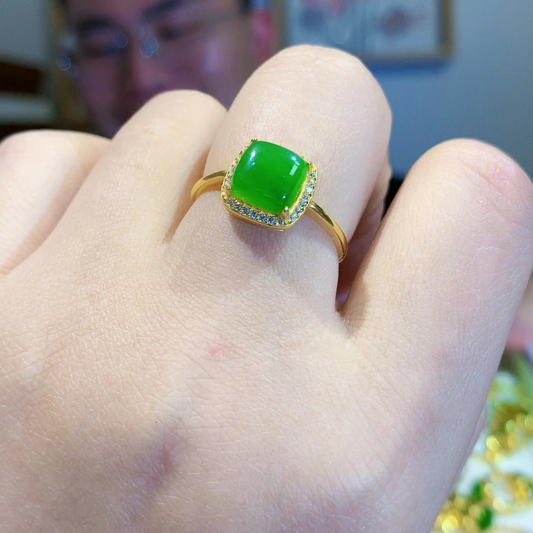 和田玉（碧玉）戒指银S925镀金镶嵌